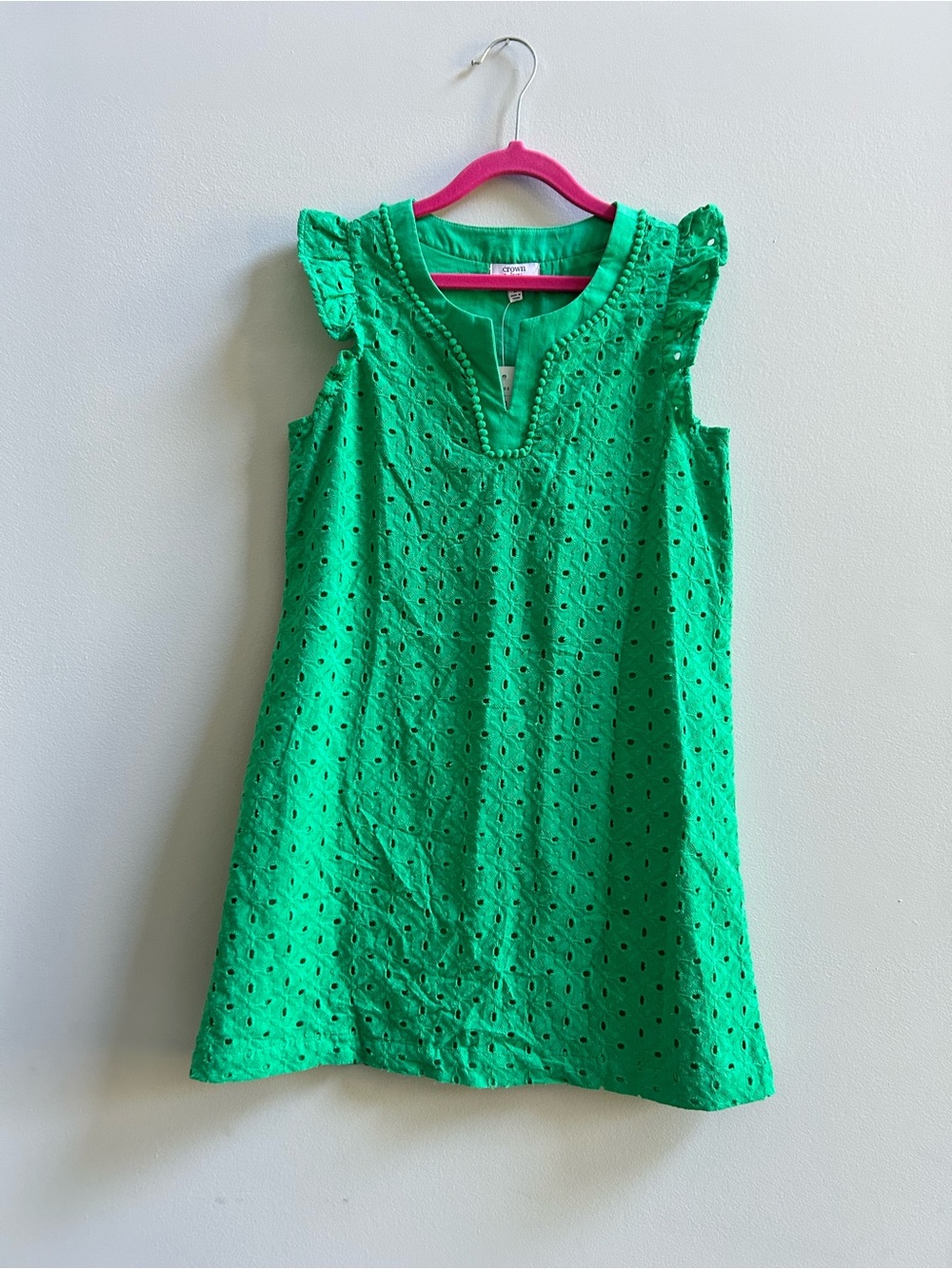 NWT Crown & Ivy Girls’ Size 10 Bright Green Eyelet Flutter-Sleeve Cotton Dress